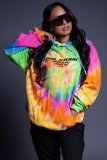 Women's colorful tie-dye colorful fashion loose sweater street graffiti pullover casual hoodie A1126