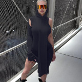 Women's 2021 new autumn fashion perspective irregular one-shoulder long-sleeved hooded skirt D186157A