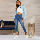 New women's high-rise slim-fit split jeans PT8951