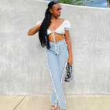 New style women's fashion creative split jeans PT7092