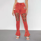 Women's fashion trend stitching jeans TB9776