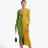 Temperament commuter color matching button high waist long dress QY21475PF