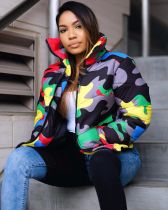 Women's clothing new men and women can wear color camouflage printing and dyeing bread jacket down jacket quilted jacket UJ4548
