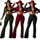 New style foreign trade women's clothing ribbed long-sleeved flared pants XM6129