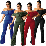 Casual ladies sexy ruffled sleeveless one-shoulder jumpsuit QJ5320