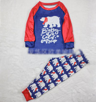 New Christmas Parent-child Set Bear Printed Home Wear Pajamas Two-piece Set OML113-2