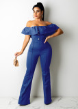 Casual ladies sexy ruffled sleeveless one-shoulder jumpsuit QJ5320