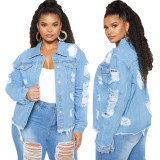 Casual fashion washed women's denim jacket SMR10736