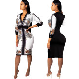 Slim fashion digital printing long-sleeved women's dress SMR10720