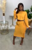 Plus size women's clothing solid color tassel fashion casual suit sexy skirt two-piece suit H1750