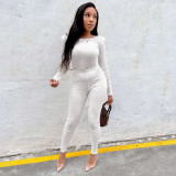 Fashion casual solid color big round neck super elastic loose long-sleeved trousers two-piece suit SM9211