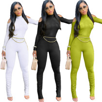 Women's sexy long pleated jumpsuit with zipper JC7029