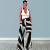 Autumn color-blocking striped straight wide-leg comfortable casual pants W9316