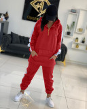 Sexy fashion solid color stitching hooded sweatshirt sports suit YX9299
