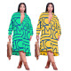 Summer and Autumn Fashion Print Lapel Long Sleeve Irregular Hem Ladies Shirt Dress GT9948