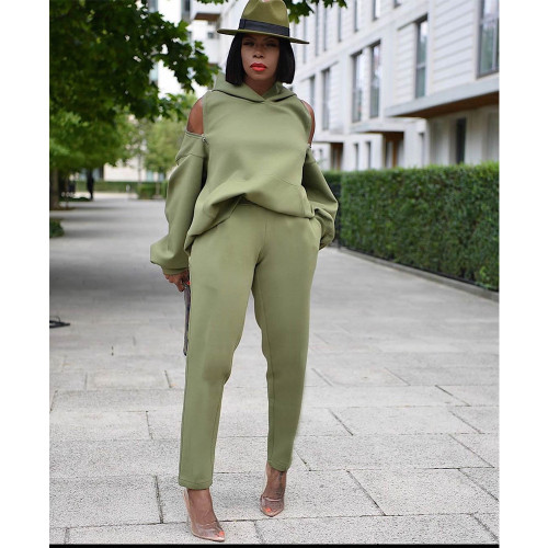 Autumn and winter long-sleeved solid color suit sweater sweater urban casual green suit halter zipper hoodie GT9949