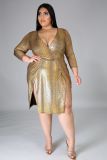 5XL fat woman fat woman cross-border plus size women's V-neck pit strip long skirt short skirt dress XM7006