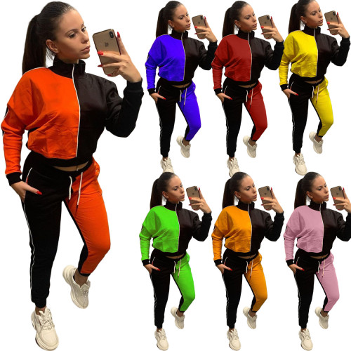 Popular women's color matching butt sleeves fashion casual sports two-piece suit HM6533