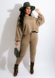 Autumn and winter solid color sweater irregular loose puff sleeve casual sportswear suit CM2165