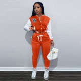 Colorblock jacket single-breasted alphabet print baseball uniform sports suit TK6203