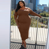Plus size women's fashion sexy V-neck big pit strip solid color plus size dress MQ23592