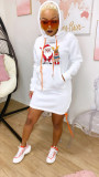 Fashion pullover round neck hem slit with tie rope and logo dress SD66771