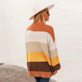Fashion Striped Sweater Cardigan Color Block Jacket Top MY072