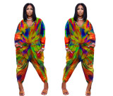 New plus size women's rainbow blooming print long jumpsuit HB4049