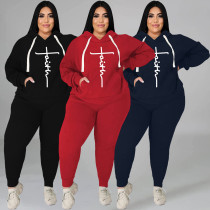 Two-piece plus size women's fashion casual sports sweater suit Q77331