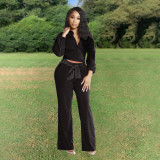 Women's fashion casual solid color wide leg pants casual suit autumn and winter models Y8100