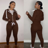 Women's autumn and winter new fleece sweater sports and leisure suit thickened zipper hooded two-piece suit F179