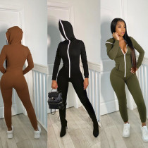 2021 autumn and winter new women's solid color zipper personality hooded sports fitness jumpsuit P0A3597W