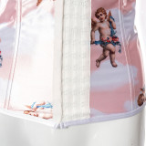Women's 2021 Fall/Winter New Sexy Slim Print Hanging Buckle Short Fishbone Tunic Top K21TP622