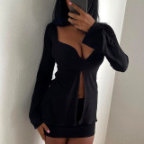 Women's 2021 autumn and winter new solid color stitching sexy round neck long-sleeved long-sleeved t-shirt top Q21TP624