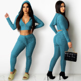 Fashion casual women's zipper long-sleeved tie trousers pleated two-piece suit C5358