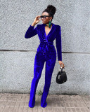 Women's solid color slim Korean velvet suit flared pants suit TS1182