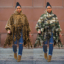 Fashion Leopard Print Long Sleeve Fringed Top F8109
