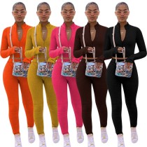 Women's sexy solid color sweater velvet long-sleeved multicolor sports two-piece suit YD8528