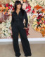New fashion casual loose solid color waist jumpsuit cross FE198