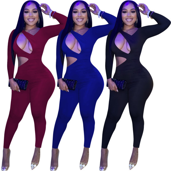 New sexy fashion solid color open waist jumpsuit FE177