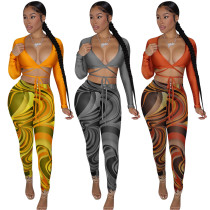 New fashion sexy mesh printing two-piece suit YD8538