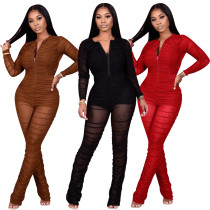 New fashion sexy mesh pleated micro-sleeve jumpsuit FE186