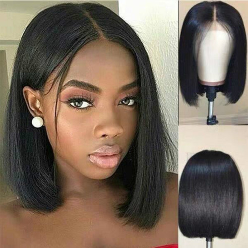 Wig female black short straight hair center point bobo wave head high temperature silk chemical fiber hair button net headgear