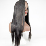 Wig black mid-length straight hair high temperature silk mechanism full headgear