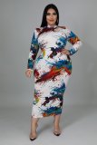 Fat lady plus size women's digital positioning printing mid-length skirt, two ways to wear front and back