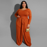 Pure color knitted fashion casual two-piece suit plus size women's suit