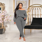 Oblique Collar Long Sleeve Irregular Top Tights Fashion Casual Suit Plus Size Women