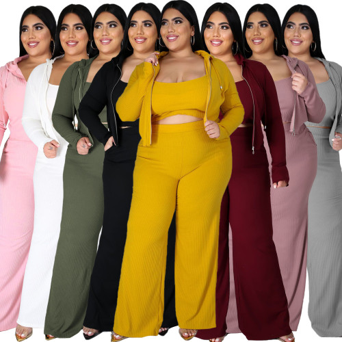 Fashion sports and leisure suit women temperament hoodie tube top wide leg pants three-piece pit strip
