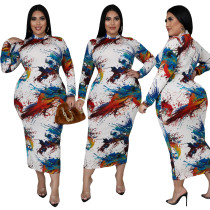 Fat lady plus size women's digital positioning printing mid-length skirt, two ways to wear front and back
