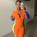 Women's 2021 winter new hit color round stand-up collar sports leisure fitness trousers jumpsuit